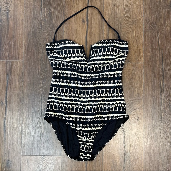 Nanette Lepore Black and White One Piece Swimsuit with Removable Strap SZ LG - Picture 2 of 7